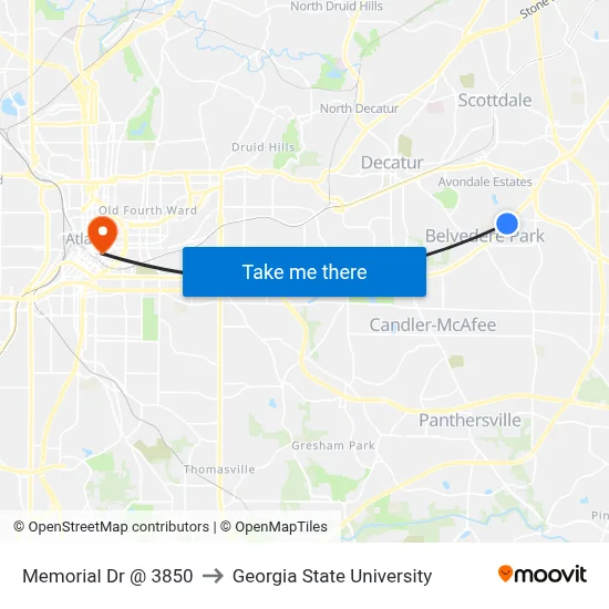Memorial Dr @ 3850 to Georgia State University map