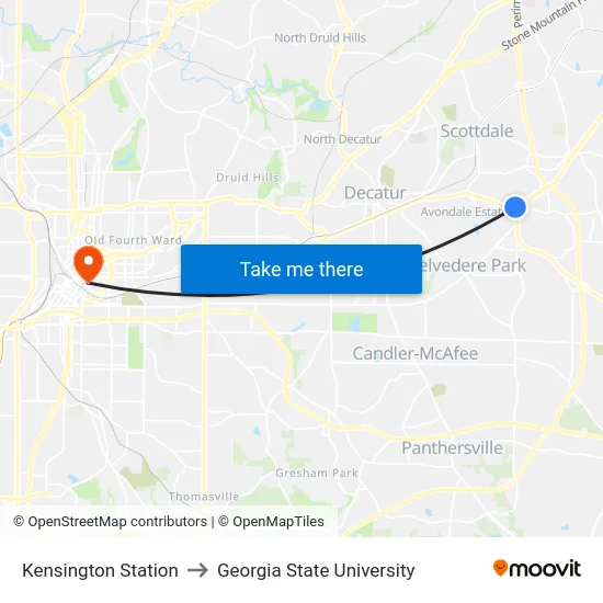 Kensington Station to Georgia State University map