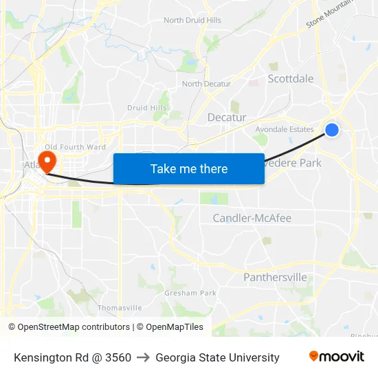 Kensington Rd @ 3560 to Georgia State University map