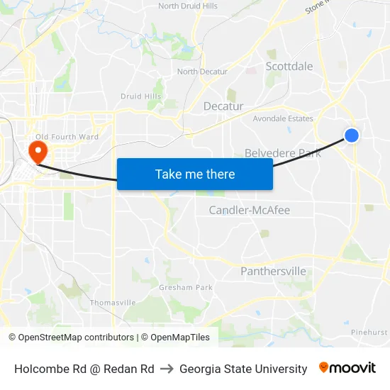 Holcombe Rd @ Redan Rd to Georgia State University map
