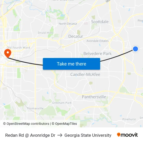 Redan Rd @ Avonridge Dr to Georgia State University map