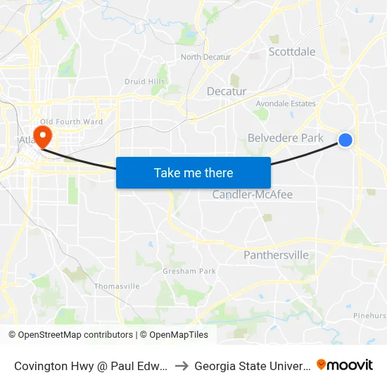 Covington Hwy @ Paul Edwin Dr to Georgia State University map
