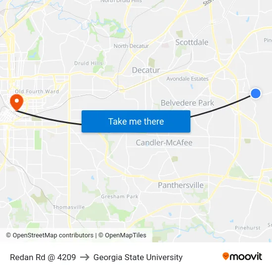 Redan Rd @ 4209 to Georgia State University map