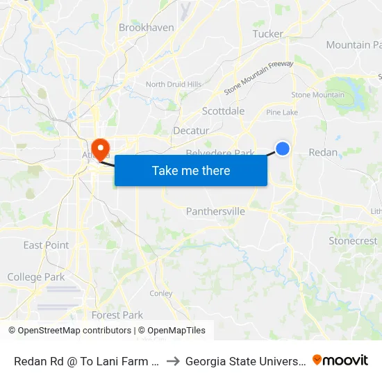 Redan Rd @ To Lani Farm Rd to Georgia State University map