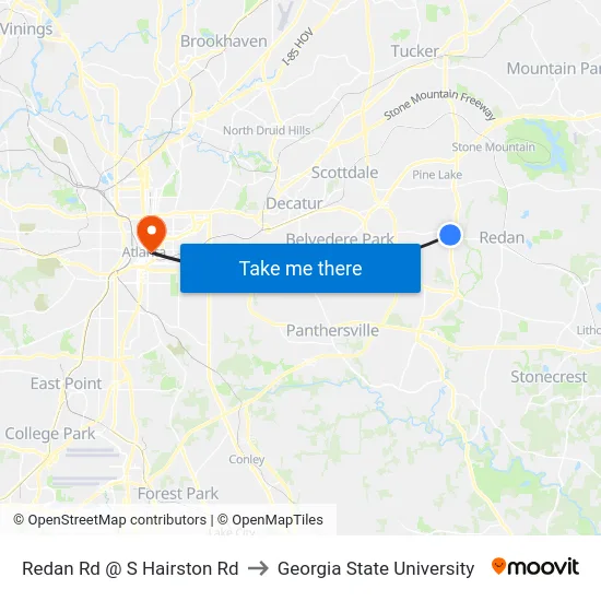 Redan Rd @ S Hairston Rd to Georgia State University map
