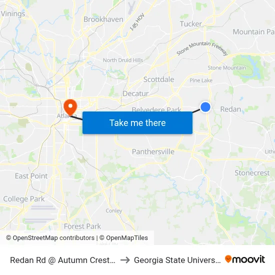Redan Rd @ Autumn Crest Dr to Georgia State University map