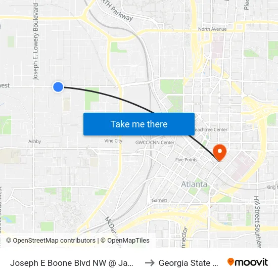Joseph E Boone Blvd NW @ James P Brawley Dr to Georgia State University map