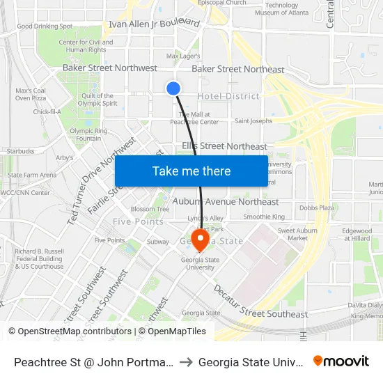 Peachtree St @ John Portman Blvd to Georgia State University map