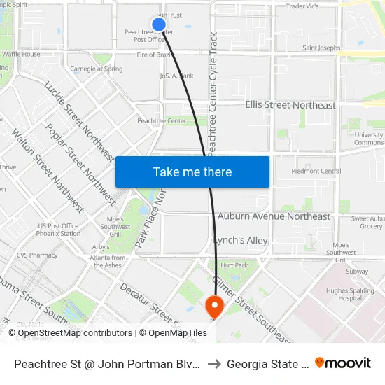 Peachtree St @ John Portman Blvd (P'Tree Ctr Station) to Georgia State University map