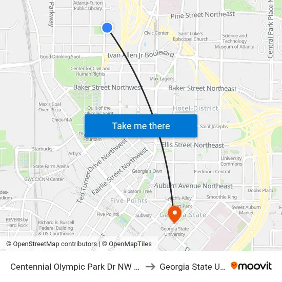 Centennial Olympic Park Dr NW @ Hunnicutt St to Georgia State University map