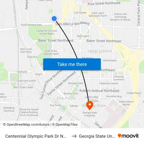 Centennial Olympic Park Dr NW @ Mills St to Georgia State University map