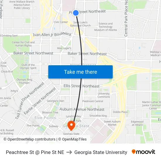 Peachtree St @ Pine St NE to Georgia State University map