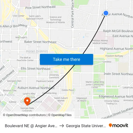 Boulevard NE @ Angier Ave NE to Georgia State University map