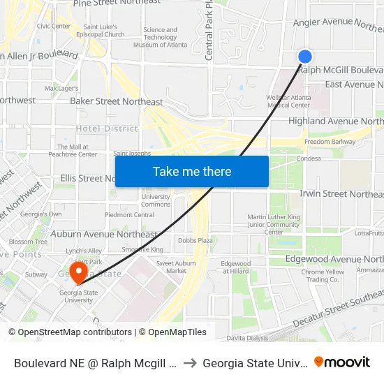 Boulevard NE @ Ralph Mcgill Blvd NE to Georgia State University map