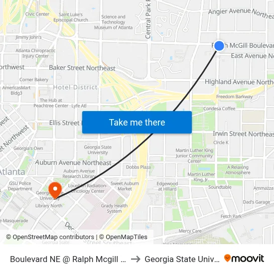 Boulevard NE @ Ralph Mcgill Blvd NE to Georgia State University map