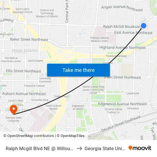 Ralph Mcgill Blvd NE @ Willoughby Way to Georgia State University map