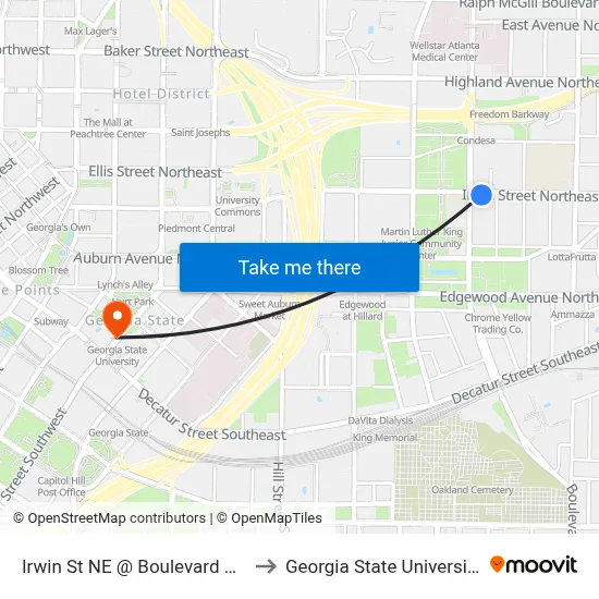 Irwin St NE @ Boulevard NE to Georgia State University map
