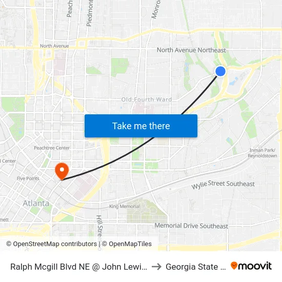 Ralph Mcgill Blvd NE @ John Lewis Freedom Pkwy NE to Georgia State University map