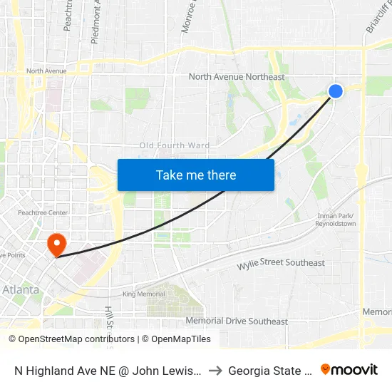N Highland Ave NE @ John Lewis Freedom Pkwy NE to Georgia State University map