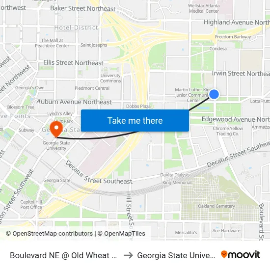Boulevard NE @ Old Wheat St NE to Georgia State University map