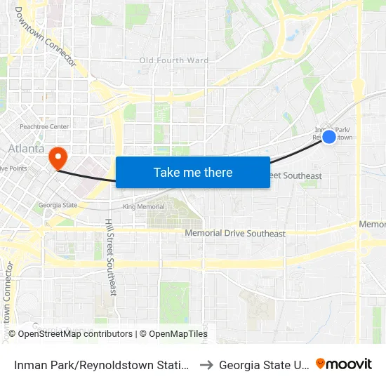 Inman Park/Reynoldstown Station - South Loop to Georgia State University map