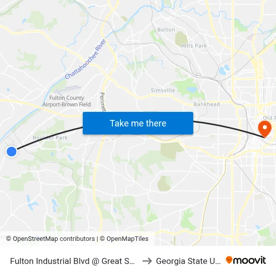 Fulton Industrial Blvd @ Great Southwest Pkwy to Georgia State University map