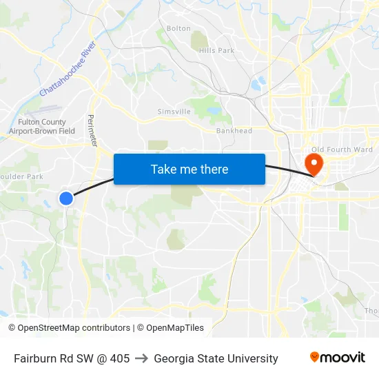 Fairburn Rd SW @ 405 to Georgia State University map