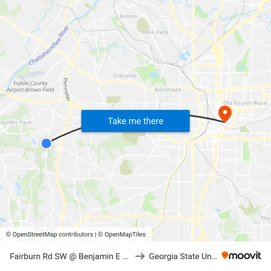 Fairburn Rd SW @ Benjamin E Mays Dr SW to Georgia State University map