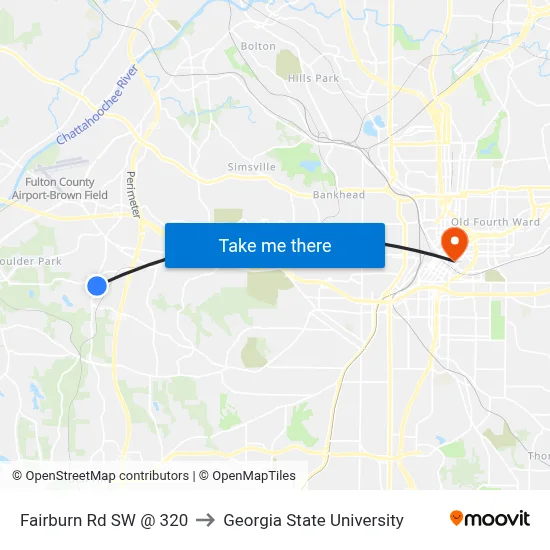 Fairburn Rd SW @ 320 to Georgia State University map