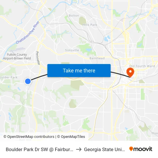 Boulder Park Dr SW @ Fairburn Rd SW to Georgia State University map