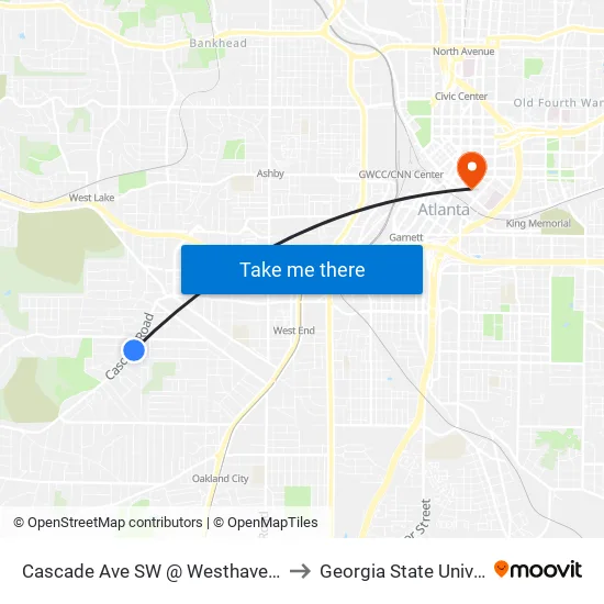 Cascade Ave SW @ Westhaven Dr SW to Georgia State University map