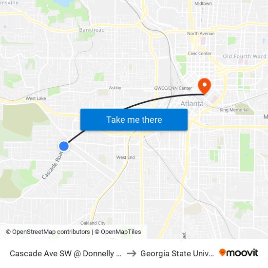 Cascade Ave SW @ Donnelly Ave SW to Georgia State University map