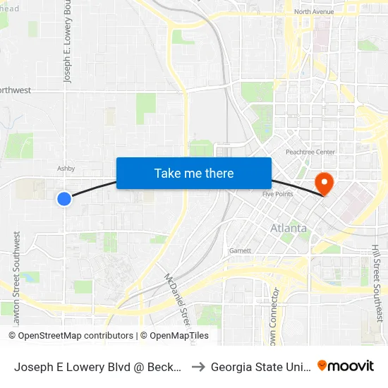 Joseph E Lowery Blvd @ Beckwith St SW to Georgia State University map