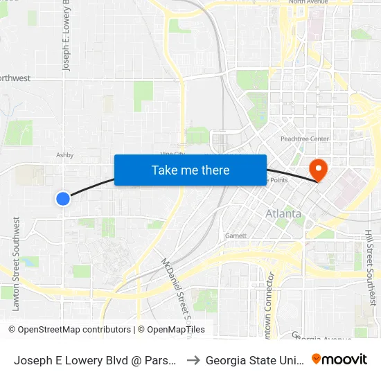 Joseph E Lowery Blvd @ Parsons St SW to Georgia State University map