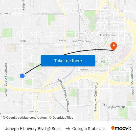 Joseph E Lowery Blvd @ Sells Ave SW to Georgia State University map