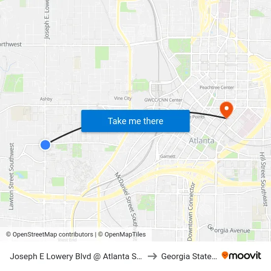 Joseph E Lowery Blvd @ Atlanta Student Movement Blvd to Georgia State University map