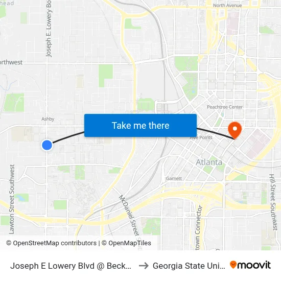 Joseph E Lowery Blvd @ Beckwith St SW to Georgia State University map