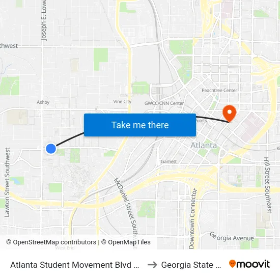 Atlanta Student Movement Blvd @ Euharlee St SW to Georgia State University map