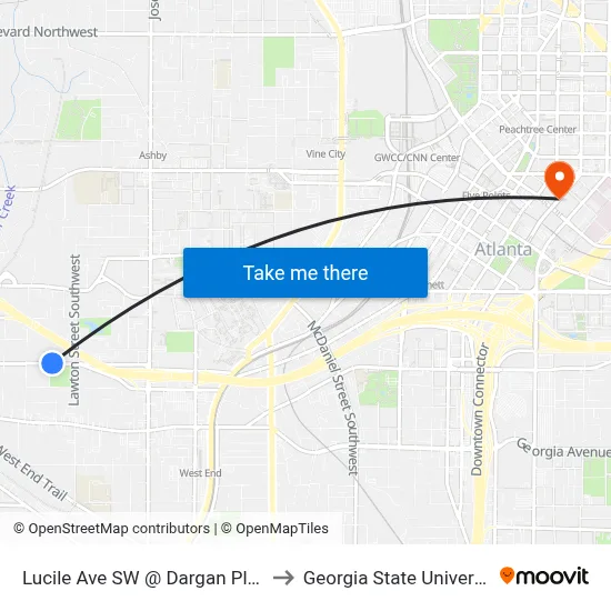 Lucile Ave SW @ Dargan Pl SW to Georgia State University map