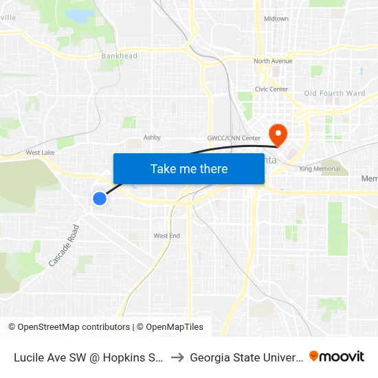Lucile Ave SW @ Hopkins St SW to Georgia State University map