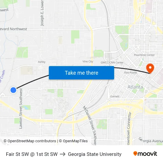 Fair St SW @ 1st St SW to Georgia State University map