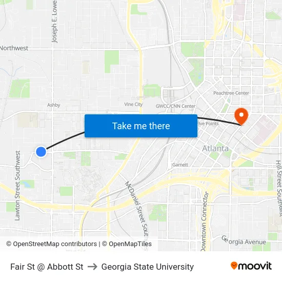 Fair St @ Abbott St to Georgia State University map