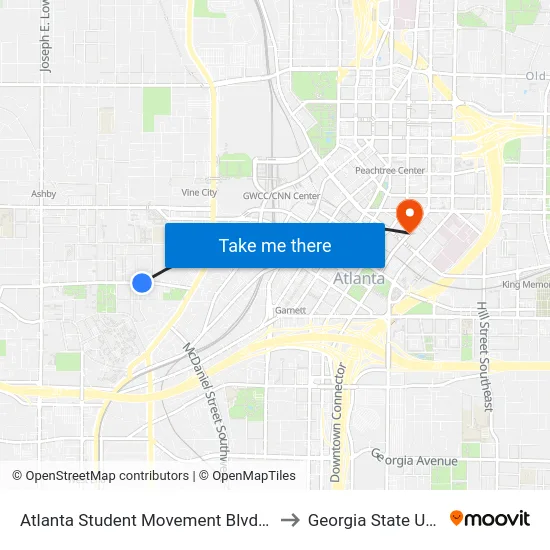 Atlanta Student Movement Blvd @ Elm St SW to Georgia State University map