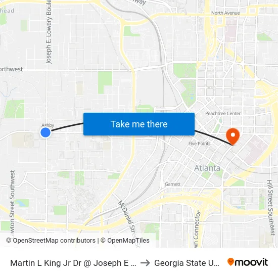 Martin L King Jr Dr @ Joseph E Lowery Blvd to Georgia State University map