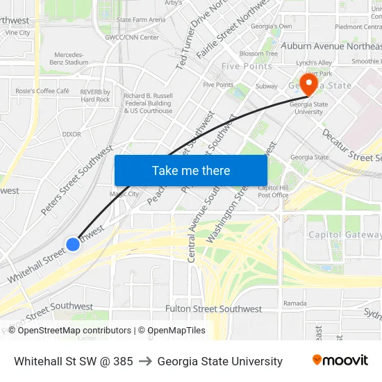 Whitehall St SW @ 385 to Georgia State University map