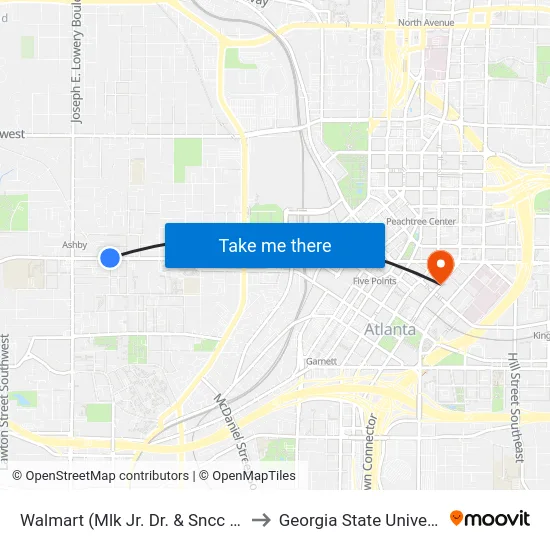 Walmart (Mlk Jr. Dr. & Sncc Way) to Georgia State University map