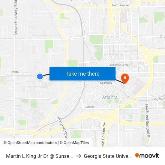 Martin L King Jr Dr @ Sunset Ave to Georgia State University map