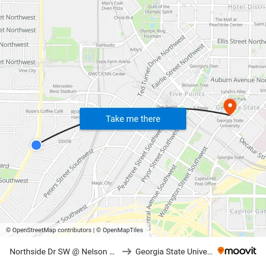 Northside Dr SW @ Nelson St SW to Georgia State University map