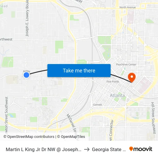 Martin L King Jr Dr NW @ Joseph E Lowery Blvd NW to Georgia State University map