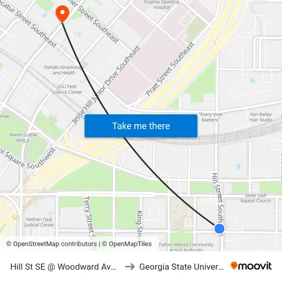 Hill St SE @ Woodward Ave SE to Georgia State University map